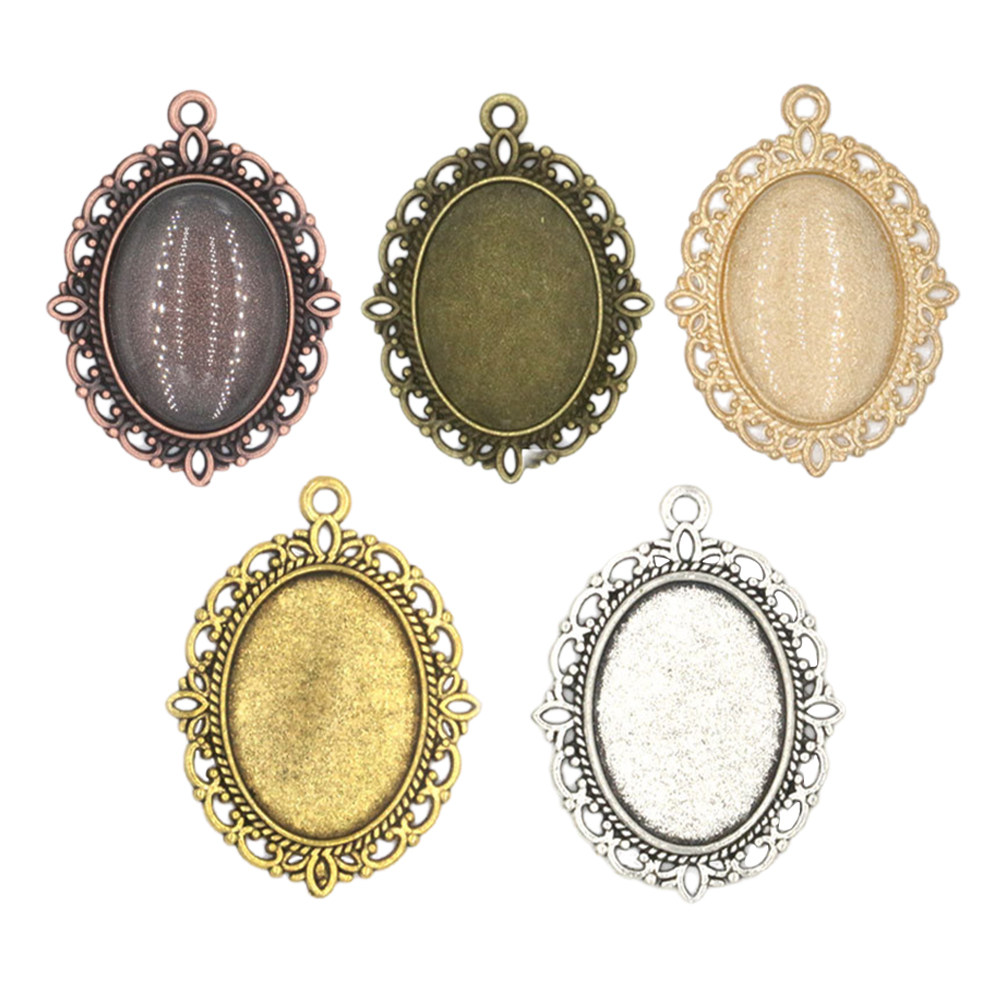 Resin Crafts Diy - 50Pcs Gemstone Pendant Vintage Oval Alloy